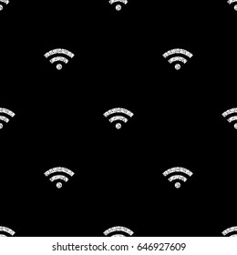 seamless silver glitter wi-fi network symbol pattern on black background