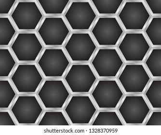 Seamless silver honeycomb pattern design with black background. vector ilustration