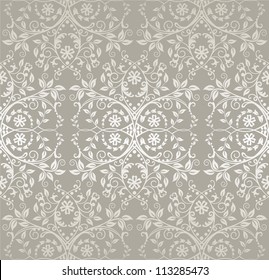 Seamless silver lace flowers and leaves foliage wallpaper pattern