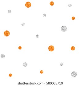 SEAMLESS SILVER AND ORANGE DOT GLITTER PATTERN ON WHITE BACKGROUND