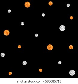 SEAMLESS SILVER AND ORANGE DOT GLITTER PATTERN ON BLACK BACKGROUND