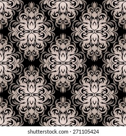 Seamless silver ornamental Pattern on black.