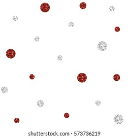 SEAMLESS SILVER AND RED DOT GLITTER PATTERN ON WHITE BACKGROUND