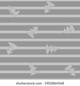 Seamless silver stripes pattern with little snowy christmas trees. Print for fabric in scandinavian style.