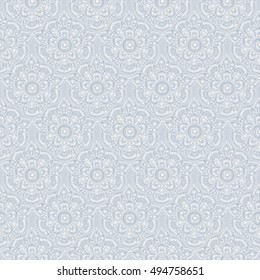 Seamless silvery vintage metallic pattern with abstract flowers , vector