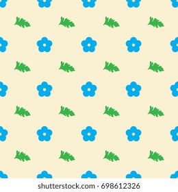 Seamless simple abstract pattern with forget-me-not flowers and small leaves. Polka dot floral motifs.