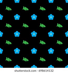 Seamless simple abstract pattern with forget-me-not flowers and small leaves. Polka dot floral motifs.