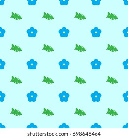 Seamless simple abstract pattern with forget-me-not flowers and small leaves. Polka dot floral motifs.