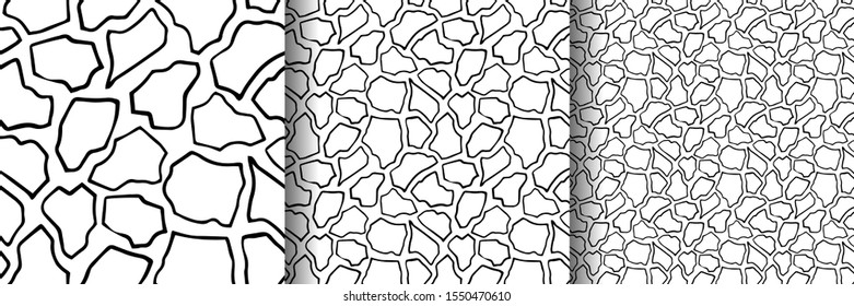 Seamless simple abstract texture with hand drawn black shards isolated on white background; Vector endless pattern with doodle crocks for decor, fabric print, gift wrap, invitations and wrapping paper