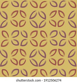Seamless simple antique pattern with flowers. Vector fabric texture in 80s retro style. Japanese vintage ornament. Dark red and purple color texture and dark yellow background. 