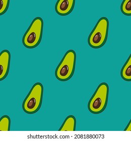 Seamless simple avocado pattern handdraw style. A symbol of a healthy lifestyle, vegans, the concept of an ecological lifestyle. Vector illustration ornament for print packaging paper, textiles.