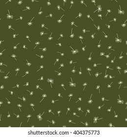 Seamless simple background with flying dandelion seeds.Beautiful background seamless pattern black with white flower dandelion fluff. Floral stylish trendy wallpaper.