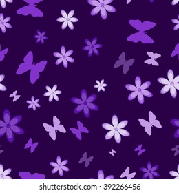 Seamless  simple background of many flowers and butterflies
