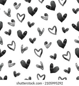 seamless simple black heart shape from watercolour  pattern on white background , kids pattern