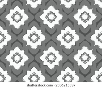 Seamless Simple black and white ikat type Geometric Repeating Tile texture Pattern background.