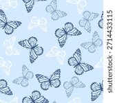 Seamless simple blue butterflies pattern