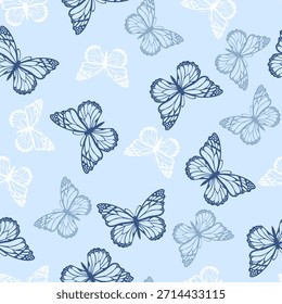 Patrón de mariposas azules simples sin costuras