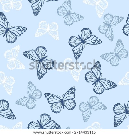 Seamless simple blue butterflies pattern