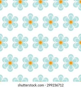 Seamless simple blue flowers on white background