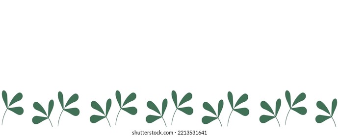 Seamless simple border with branches and green leaves in a naive style. Decorative floral rectangular vector illustration for placing text, lettering, congratulations, etc.