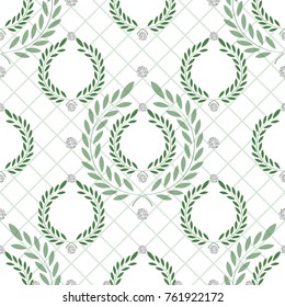 seamless simple bouquet of green olive branches with silver dot glitter on stripe pattern background