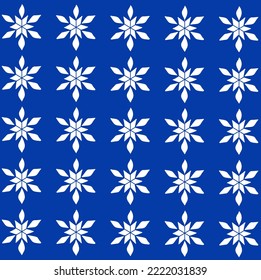 Nahtlose, einfache Weihnachtsmuster von weißen Schneeflocken auf blauem Hintergrund. Festliche Wallpaper für das neue Jahr, frohe Weihnachten.