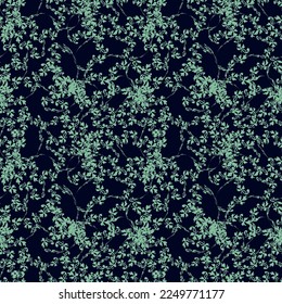 Seamless simple cute pattern of green curled design elements like plants on navy background.Endless ornament.Colourful backdrop for fabric,textile,linen.Vector