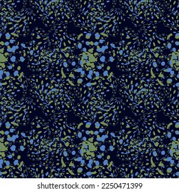 Seamless simple cute pattern of green and blue color design elements on navy background.Endless ornament.Colourful backdrop for fabric,textile,linen.Vector