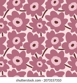 Seamless simple cute pattern of large pink flowers on light rose background.Endless floral ornament with beautiful blossoms.Colourful backdrop for fabric,textile,linen,covers,wrapping,decoupage.Vector