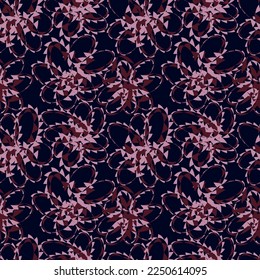 Seamless simple cute pattern of pink and vinous color design elements like flowers on navy background.Endless ornament.Colourful backdrop for fabric,textile,linen.Vector