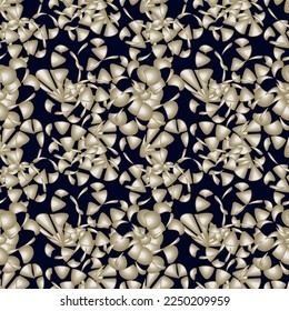 Seamless simple cute pattern of small gold fragments like bells on navy background.Endless ornament.Colourful backdrop for fabric,textile,linen.Vector