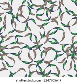 Seamless simple cute pattern from striped ribbons on white background.Endless ornament with beautiful green, rose, pink and violet tapes.Colourful backdrop for fabric,textile,covers.Vector