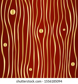 Seamless simple doodle texture with hand drawn abstract golden tapes on dark red background; Vector endless wavy pattern with curves for decor, fabric print, gift wrap, invitations or wrapping paper