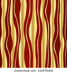 Seamless simple doodle texture with hand drawn abstract golden tapes on dark red background; Vector endless wavy pattern with curves for decor, fabric print, gift wrap, invitations or wrapping paper