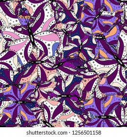 Seamless. Simple feminine pattern for invitation, card, print. Butterfly on purple, white and black background. Vector illustration. Random purple, white and black butterflies cute pattern.