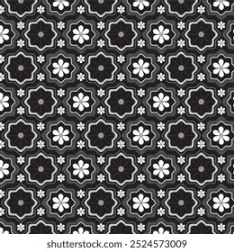 Seamless simple floral pattern. Repeating vector print with geometric black and white flower design. Apparel textile pattern. Hand drawn illustration.