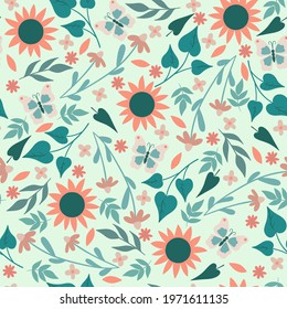 Seamless simple floral pattern. Vector graphics.