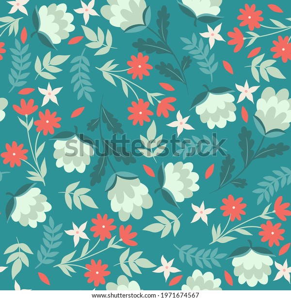 Seamless Simple Floral Pattern Vector Graphics Stock Vector (Royalty