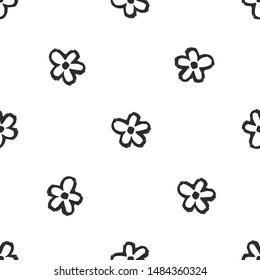 Seamless with simple flower. Black elements on white background. Woman textile design. Vector illustration. Girl power concept.