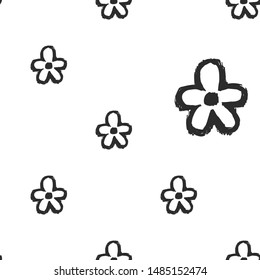 Seamless with simple flower. Black elements on white background. Woman textile design. Vector illustration. Girl power concept.