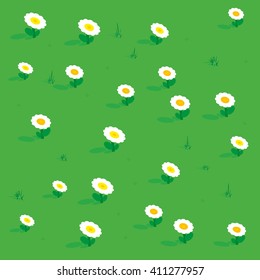 Seamless simple flowers patterns isometric view. 
