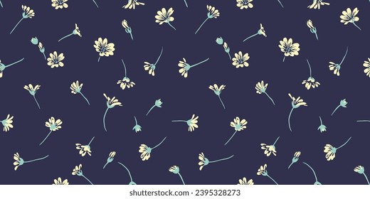 Las ramas, simples y gentilmente diminutas, no dejan lugar a un patrón de flores. Esbozo dibujado a mano por vectores. Impresión de pincel floral sobre un fondo oscuro. Diseño de moda, tela, papel pintado. 