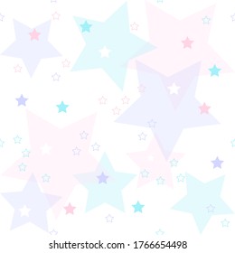 Seamless simple geometric pattern. Pastel color stars on a white background. Vector tender abstract background.