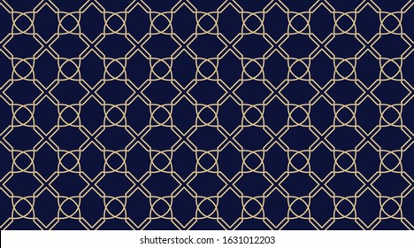 Seamless simple geometric pattern. Vector oriental modern texture in navy blue and gold colors.