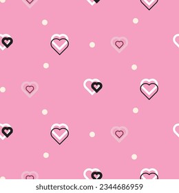 Seamless simple hearts spotted pattern. Valentine pink all over print. Abstract geometric romantic background.