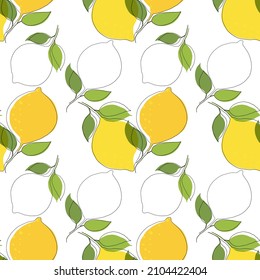 Seamless simple lemon vector on white background, Summer vector fresh colorful lemons, tropical background