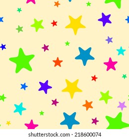 Seamless simple light festive  pattern with bright colored stars with rounded corners