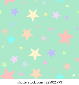 Seamless simple light pastel festive  patterns with  colored stars with rounded corners
