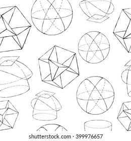 Seamless simple minimalistic black and white pattern with volume geometric shapes