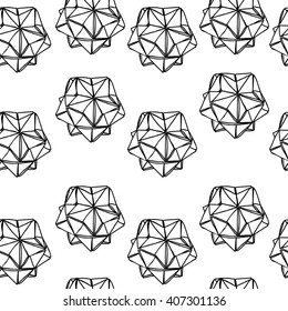 Seamless simple minimalistic black and white pattern with isolated volume geometric shapes